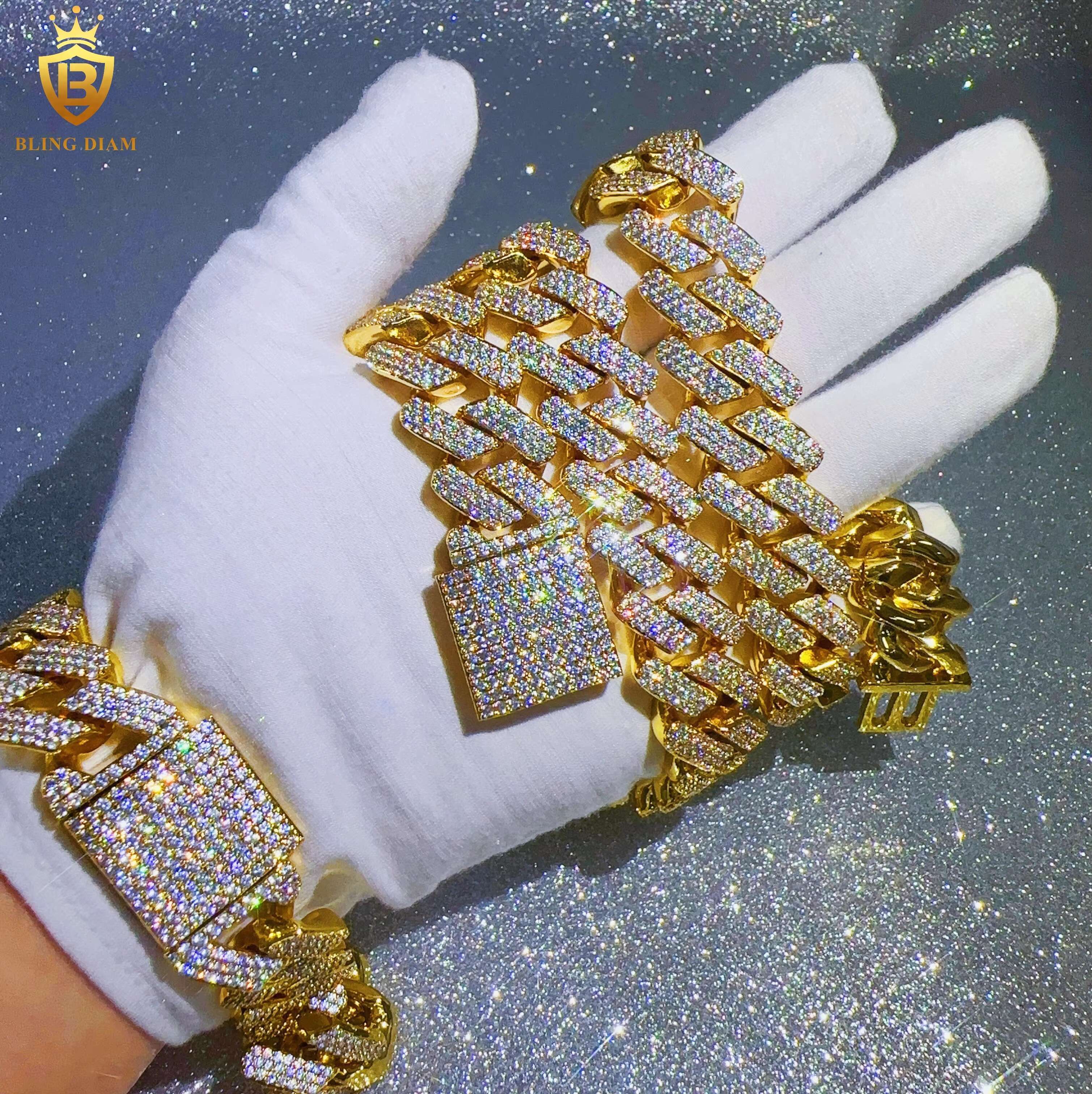 Iced Out Jewelry 19mm Hip Hop Chain 3 Rows 5A+ Moissanite Diamond Mens Necklace Fashion Cuban Link Chain