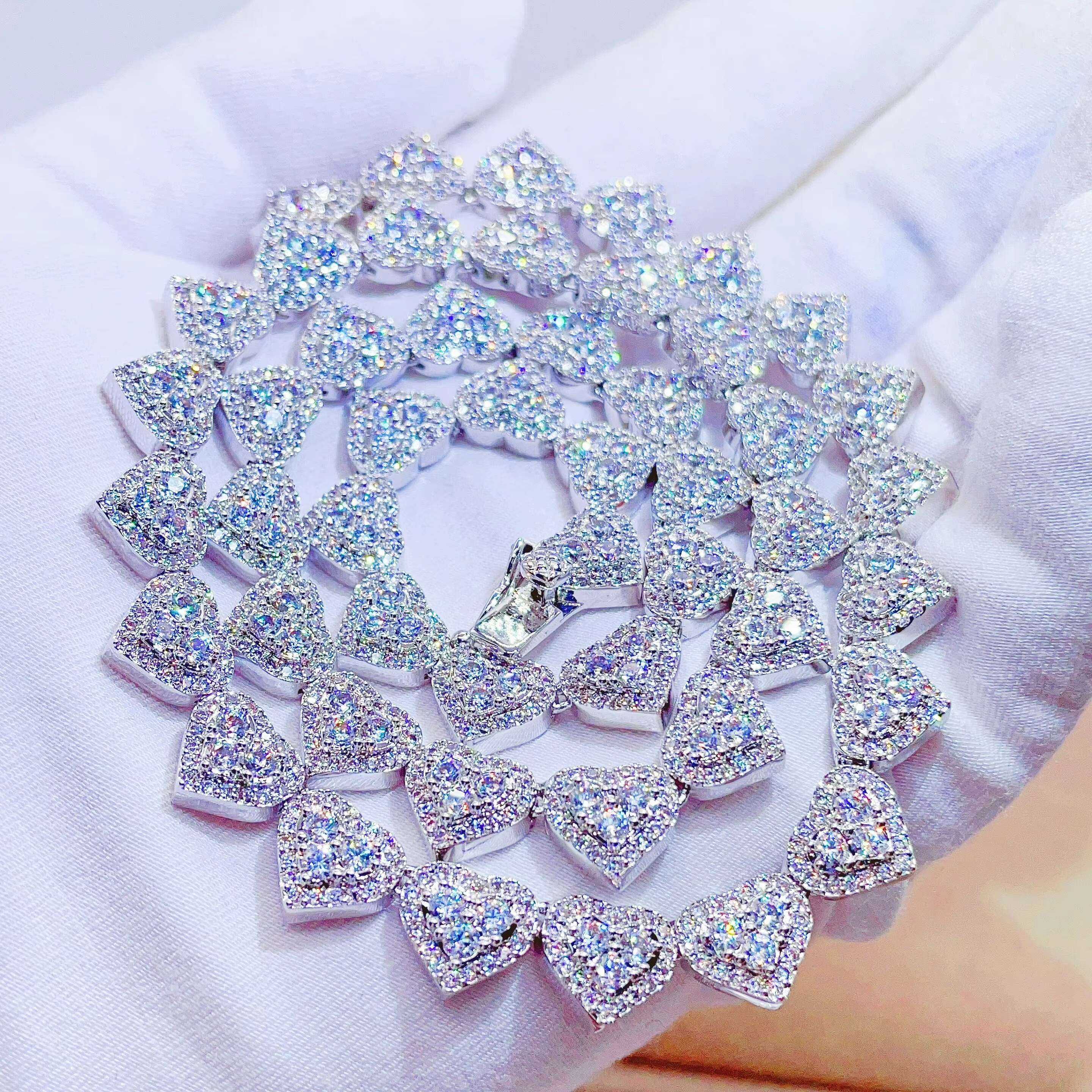 Moissanite Jewelry Hiphop Chain 8mm Fashion Necklace Bling Iced Out Silver Cuban Link Chain for Men Women