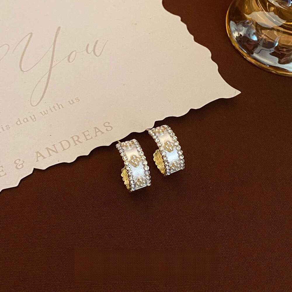 C-Shaped Pearl Earrings - Gold Plated Geometric Hoops with Zirconia Accents | Korean Fashion Minimalist Ear Jewelry for Women ddmythur