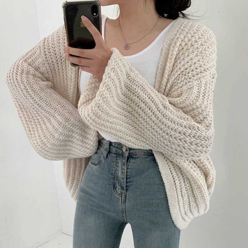 Vintage Harajuku Lantern Sleeve Women Cardigan Sweater Casual Korean Fall Streetwear Tops Coat Chic Lazy Wind Y2k SweaterT251125