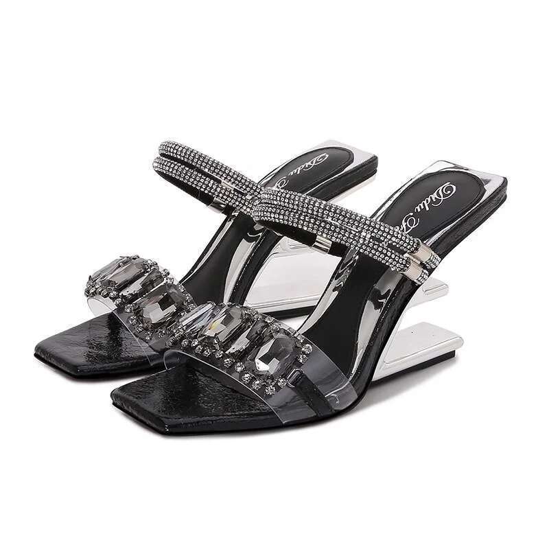 Summer new pearl rhinestone sequins with special-shaped heels fashion slippers high-heeled banquet dress large-size women sandal