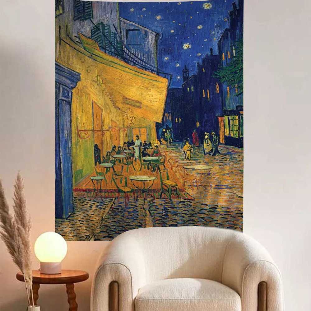 Van Gogh Oil Painting Works Anime Tapestry Hippie Flower Wall Carpets Dorm Decor Cheap Hippie Wall HangingM251125