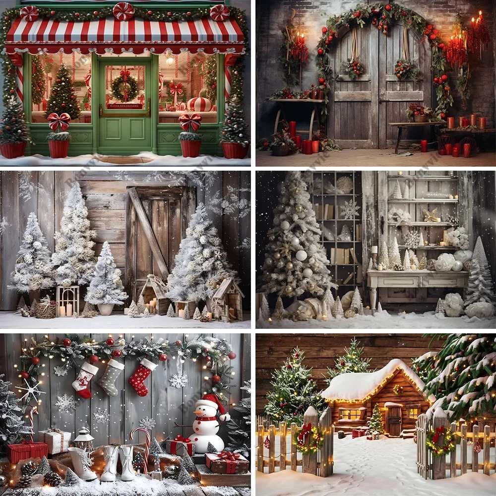 Bonvvie Merry Christmas Backdrop Xmas Tree Gifts Snowman Family Party Decor Background Photocall Photography for Photo StudioM251125