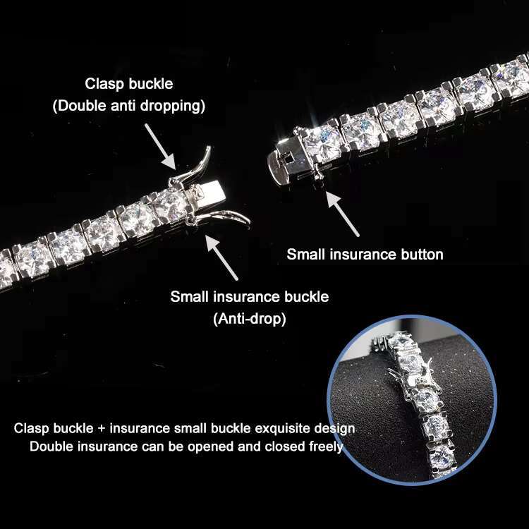 Trendy Hiphop Tennis Chain Bracelet 925 Silver Gold Plated 3/4/5mm 5A+ Moissanite Cubic Moissanite White Gold Tennis Link Diamond