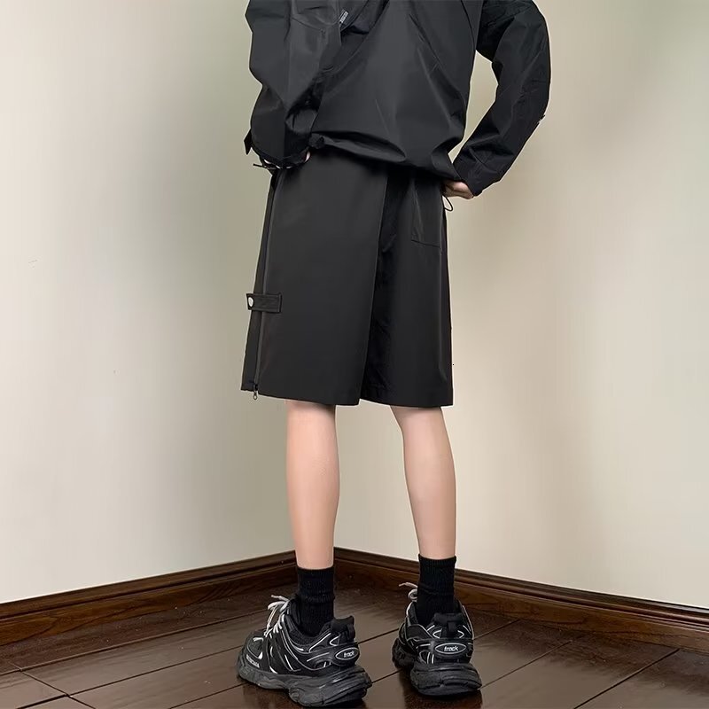 American functional shorts, men's summer loose fit, oversized design, niche zippered pants, casual sports five point shorts
