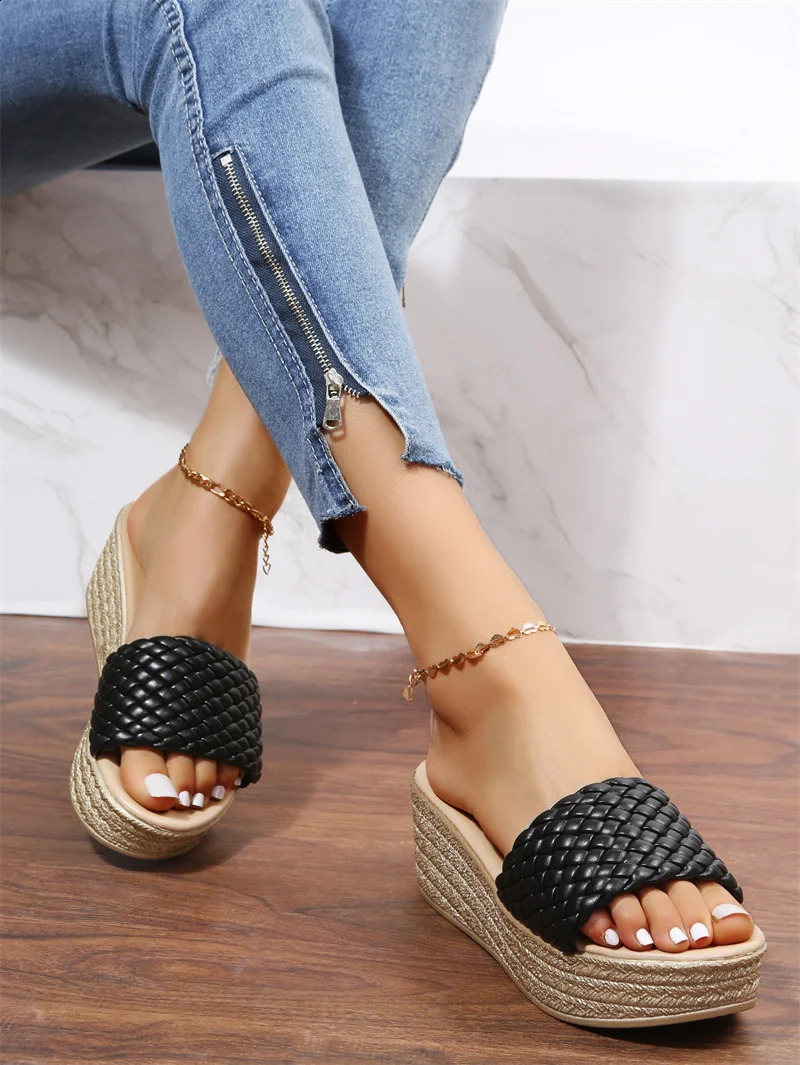 2024 Summer round toe casual and comfortable fish mouth wedge platform shoes solid color fashion sexy womens sandals 250421
