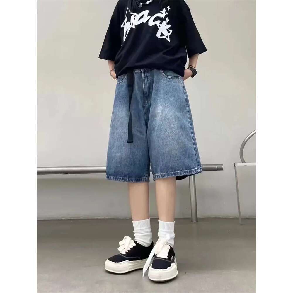 High Street Retro Blue Jean Shorts Women Summer Hip Hop Baggy Wide Leg Denim Half Pants Fashion Streetwear Y2k Clothing Oversize