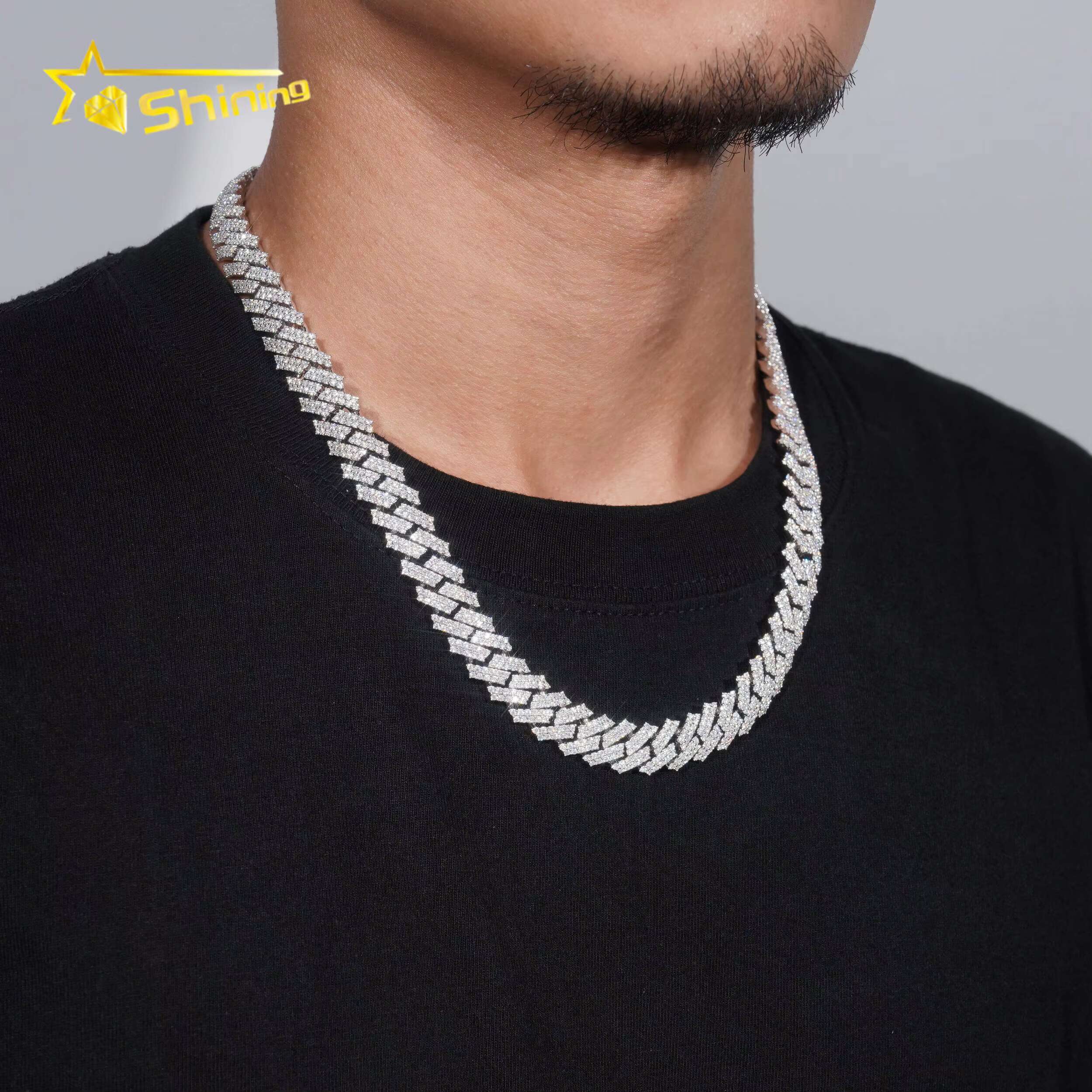 Wholesale 12MM Moissanite Cuban Link Chain Necklace Men Hip Hop Iced Out Vvs Diamond 925 Silver Cuban Chain