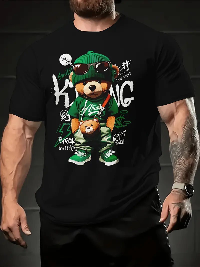 Fashion Designer Short Sleeve 3D Digital Printing Cartoon Animal Printed T-shirt Summer Round Neck Men's Top