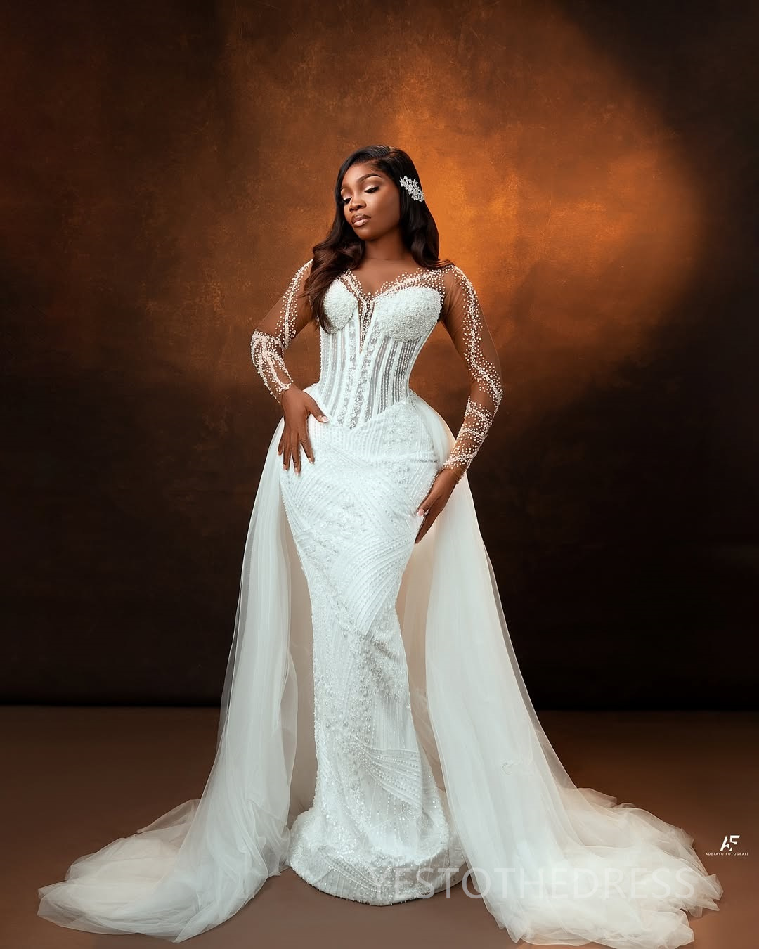2024 Plus Size African Mermaid Wedding Dress Bridal Gowns For Bride Illusion Detachable Train Sheer Neck Beaded Lace Rhinestones Wedding Gowns For Bla