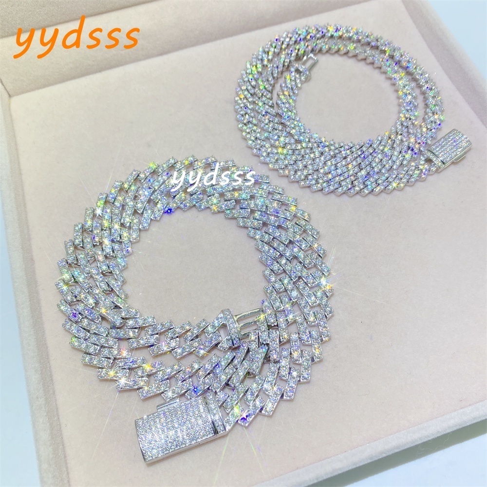 Bling Fine Hip Pop Iced Out Lab Diamonds Moissanite Miami Cuban Link Chain Necklace Piercing Jewelry
