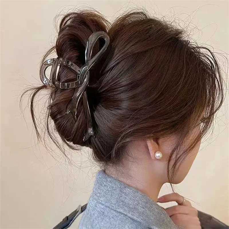 13cm acrylic ribbon bow hair clip crab hair clip smooth bucket headband hair clip shark ponytail for female hair accessoriesT250425
