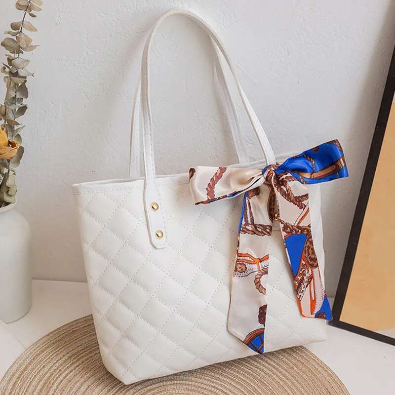 Large Capacity Lingge Embroidery New Trendy Simple Scarf Tote One Shoulder Bucket Bag Bags For Women