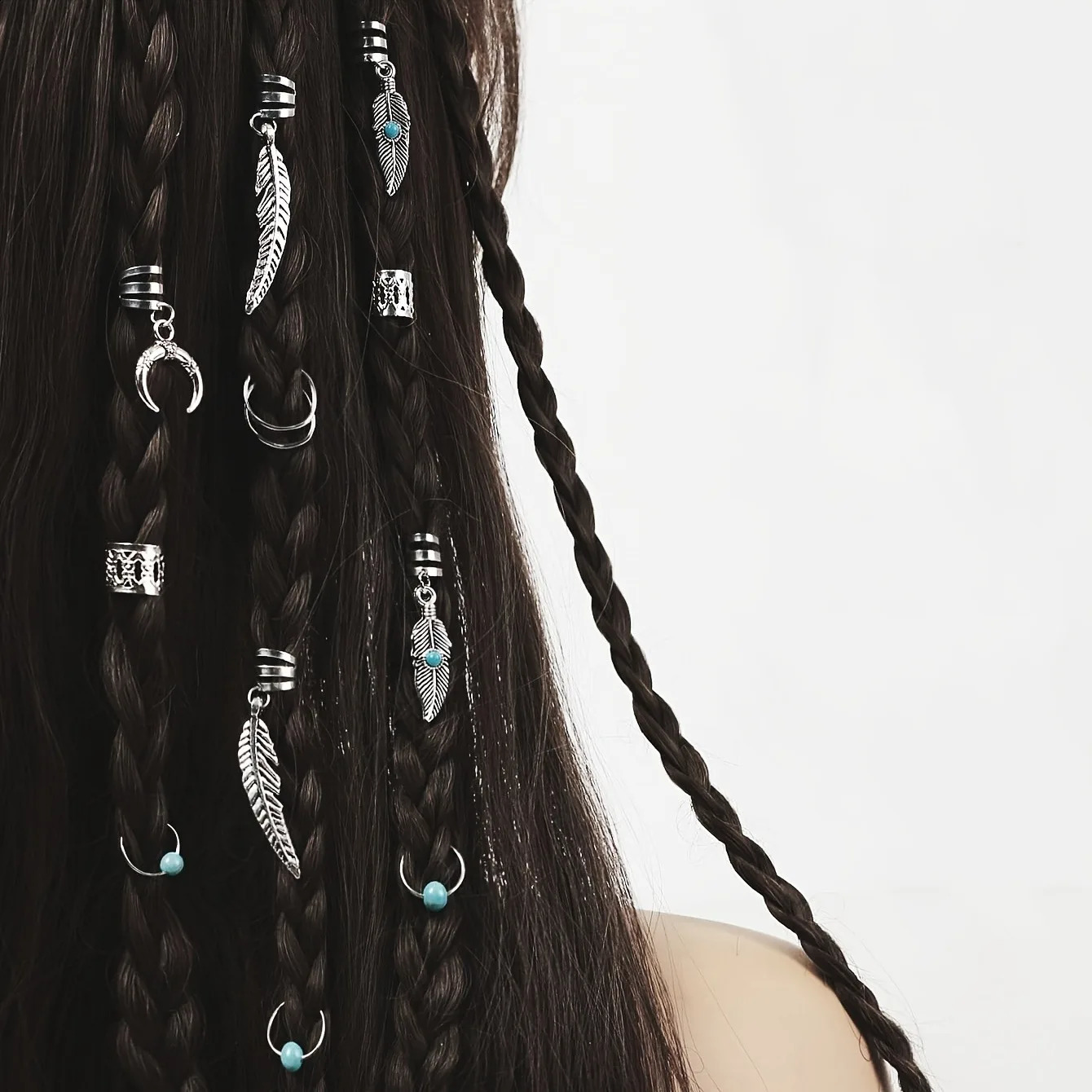 31 pieces of turquoise pendant Dreadlock woven hair beads rings hippie style accessories local jewelry 250417