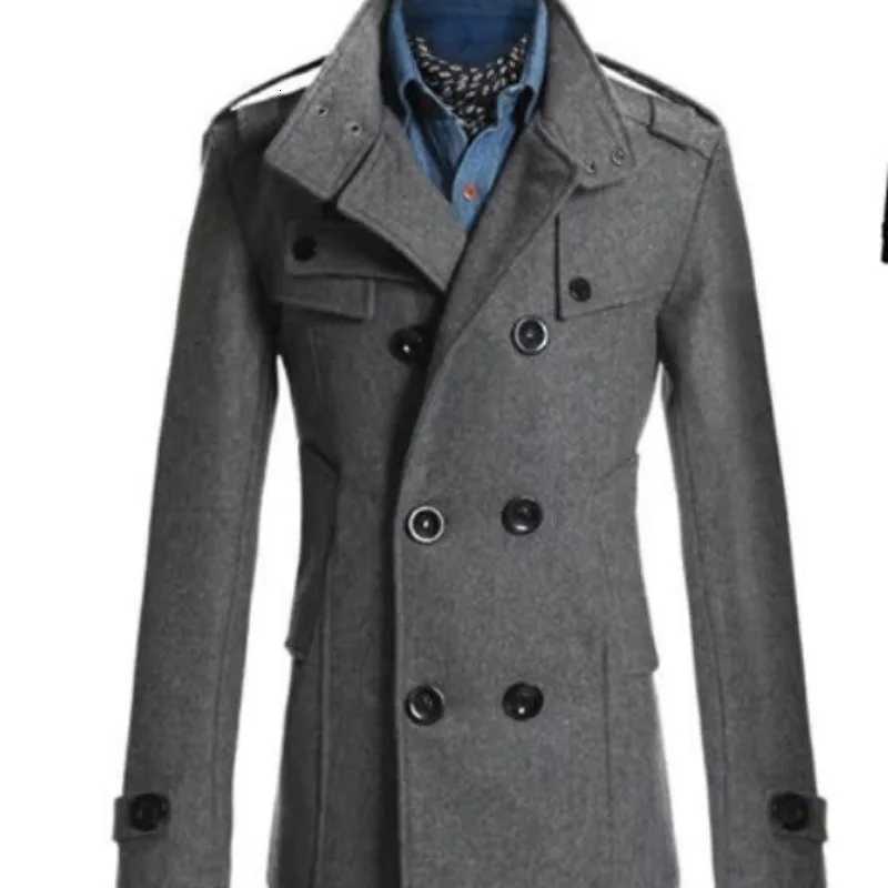 New Mens Woolen Coat Slim-fitting Medium and Long Woolen Trench Coat MenT251125