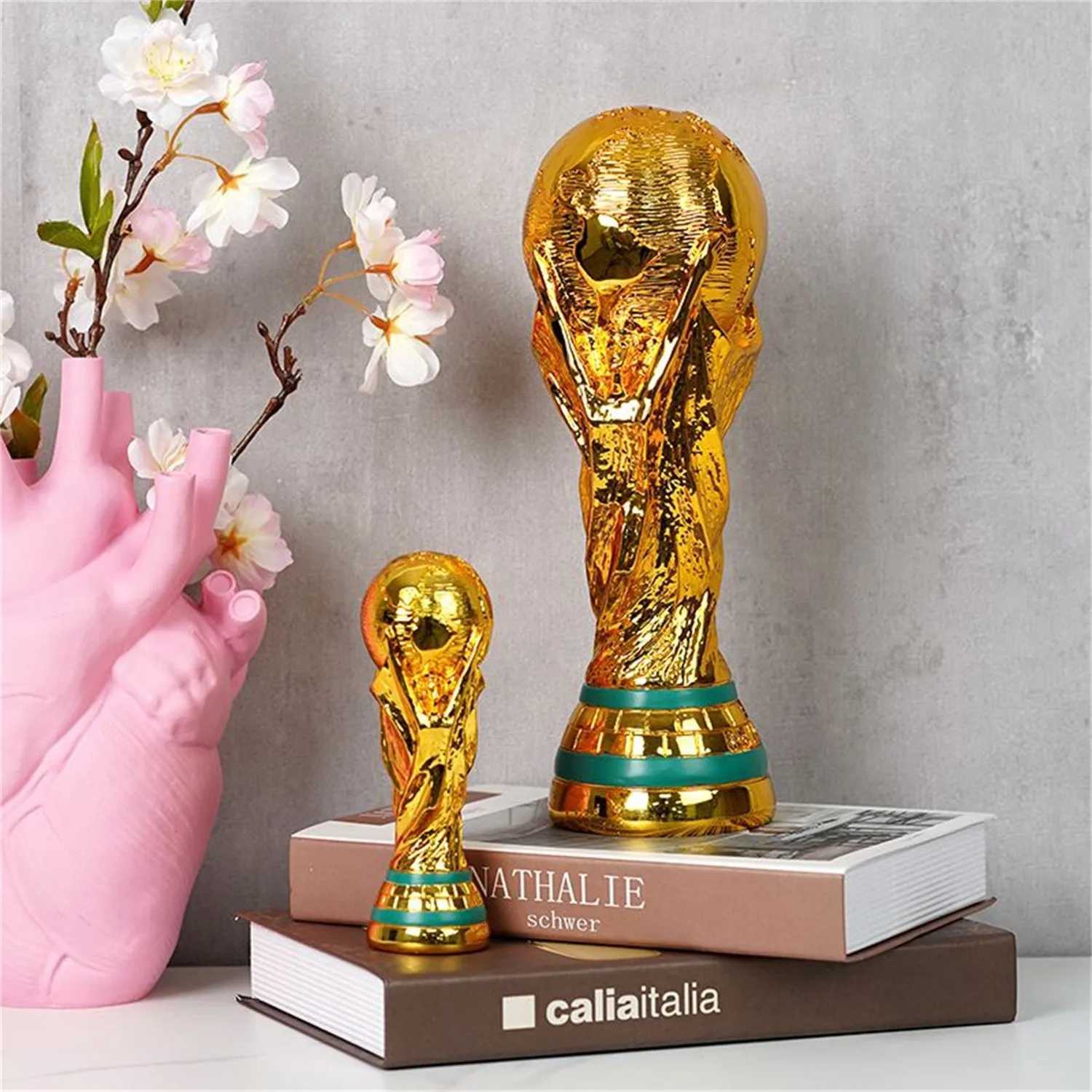 Golden Resin Football Trophy Figurines Champions Soccer Trophies Resin Ornament Football Fan Gift Home Office Decoration CraftW251125