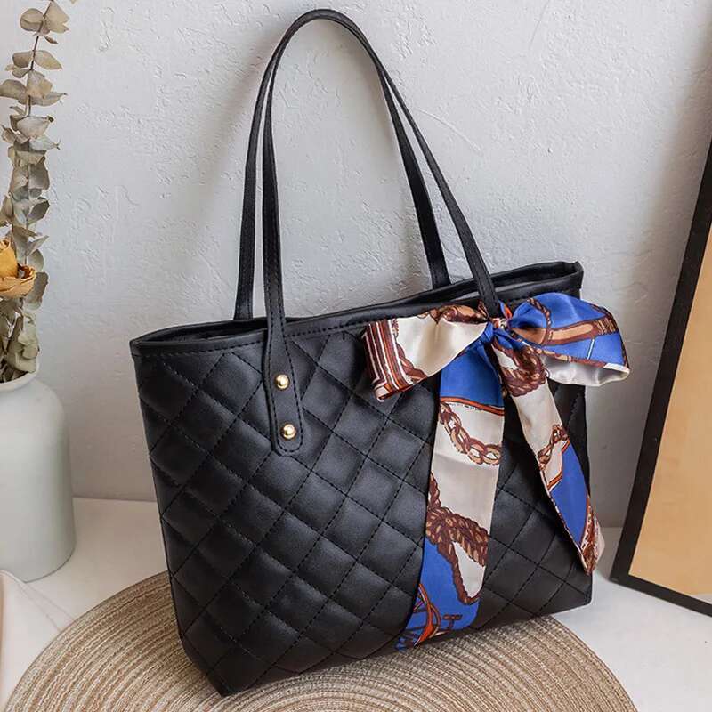 Large Capacity Lingge Embroidery New Trendy Simple Scarf Tote One Shoulder Bucket Bag Bags For Women