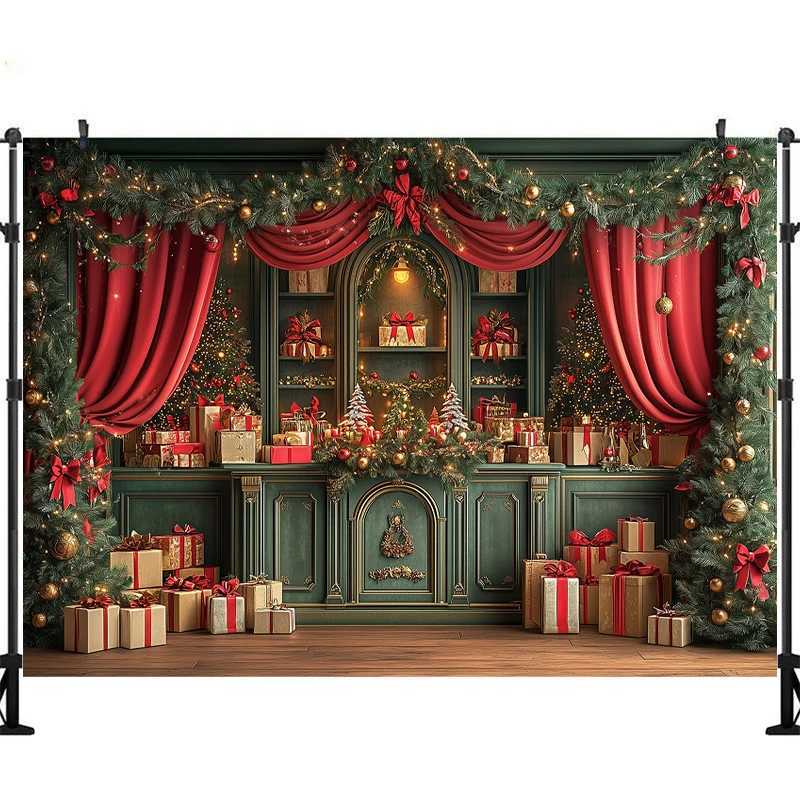 LS Christmas Cupboard Backdrops Kids Family Photography Child Adult Photocall Xmas Living Room Bookcase Trees BackgroundsM251125