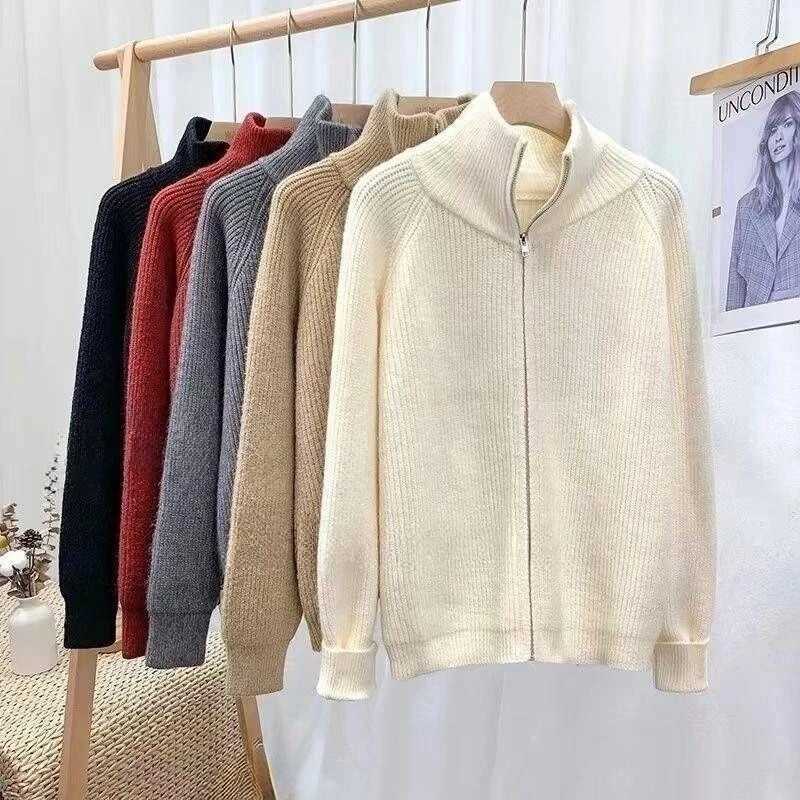 Rib Knit Zip Up Cardigan for Women Zipper Front Raglan Long Sleeve Sweater Jacket Coat Comfy Knitwear Fall Winter Vintage OutfitT251125