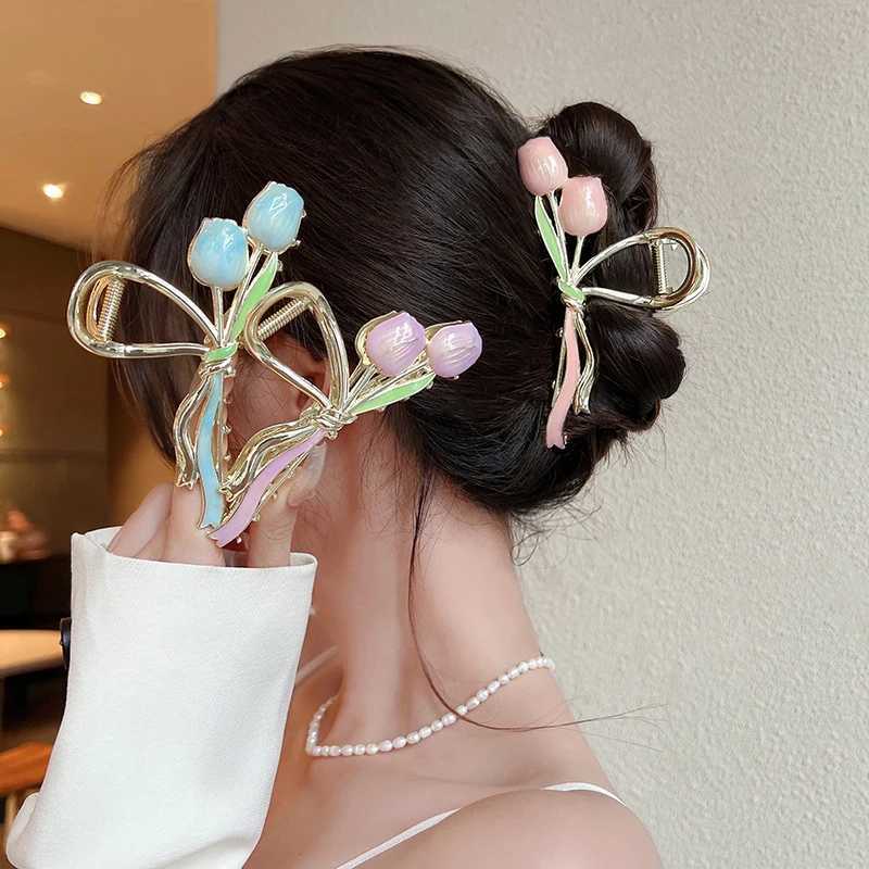 Yujin fragrant flower hair clip back grab clip womens fashionable ponytail fixed hair clip simple oversized shark hair clip accessoriesT250425