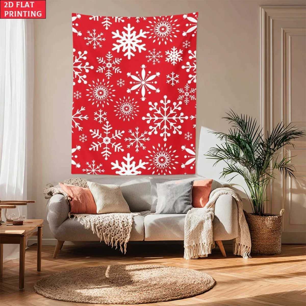 Red snowflake winter pattern tapestry Christmas holiday wall art festive decor home decoration living roomM251125