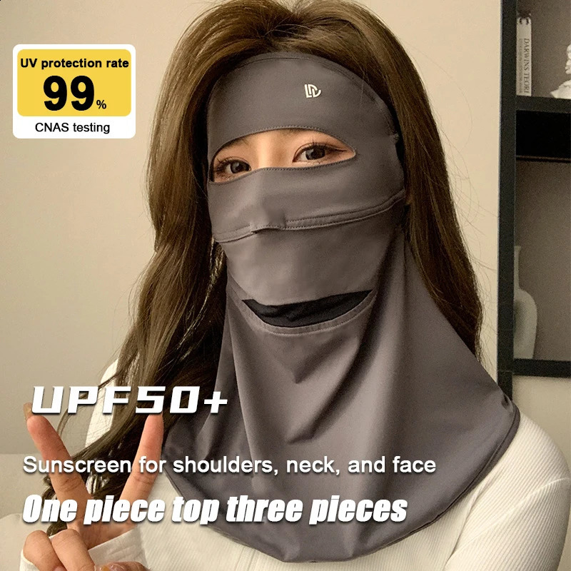 Full Face Sunscreen Mask Female Summer Anti-Ultraviolet Driving Riding Sunshade Face Kini Eye Protection Ice Silk Masks 250424
