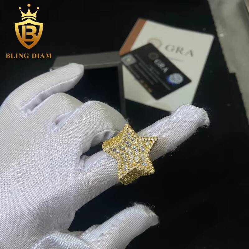 925 Sterling Silver Moissanite Ring Star-Shaped Ring Iced Out Moissanite HipHop Style Jewelry Ring Pass Diamond Test in Stock