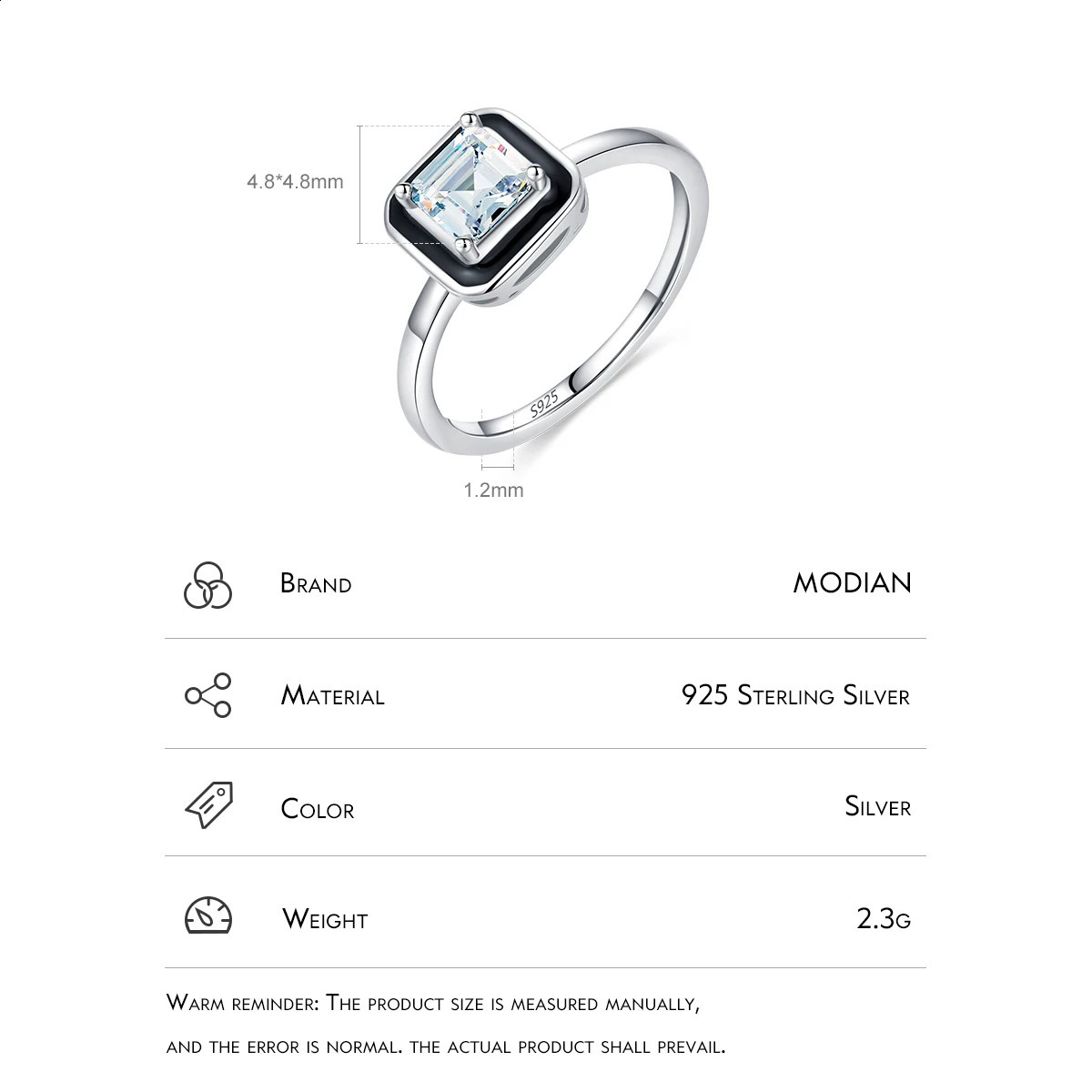 MODIAN 925 Sterling Silver Fashion Black Enamel Finger Ring Clear Square CZ Ring For Women Engagement Wedding Fine Jewelry 250425