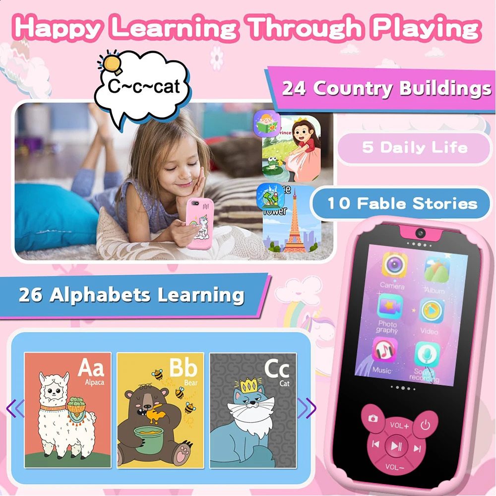 Childrens Smartphone Education Toy Dual Camera Music Player Baby Phone with 8GB Memory Game Learning Age 3-12 Brithday Gift 250424