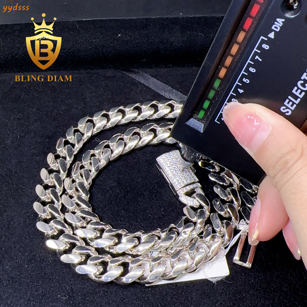 Pass Diamond Tester 12mm 13mm Solid Silver Hip Hop Jewelry Iced Out Moissanite Clasp Cuban Link Chain for Women Men