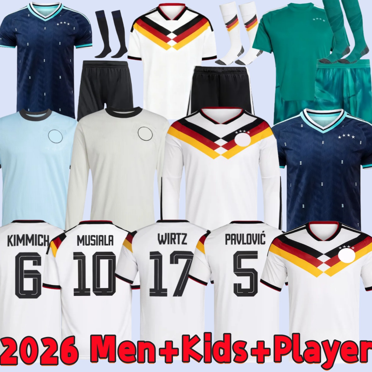 S-4XL Germany 2026 World Cup Football Jersey - Havertz, Gnabry,MUSIALA WOLTEMADE KIMMICH Wirtz - Men's Player Long-Sleeved Football Jersey - German Goalkeeper Training Set