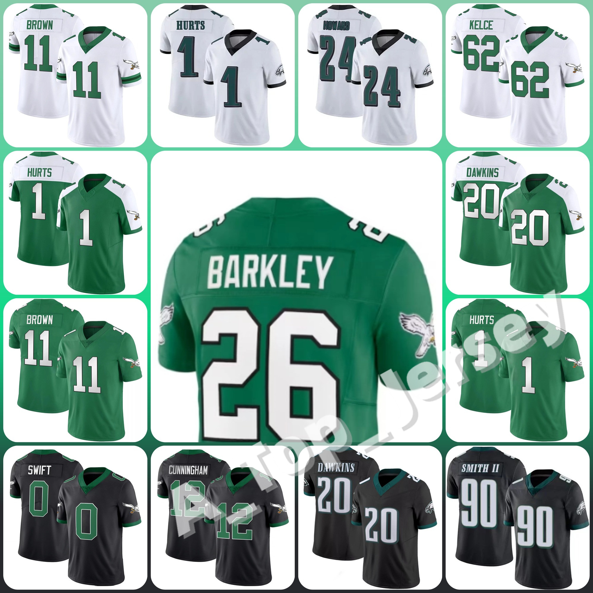 Custom Football Jerseys Saquon Barkley Cooper DeJean AJ Brown DeVonta Smith Jalen Hurts Jason Kelce Brian Dawkins Brandon Graham Darius Slay Men Women Youth Jersey