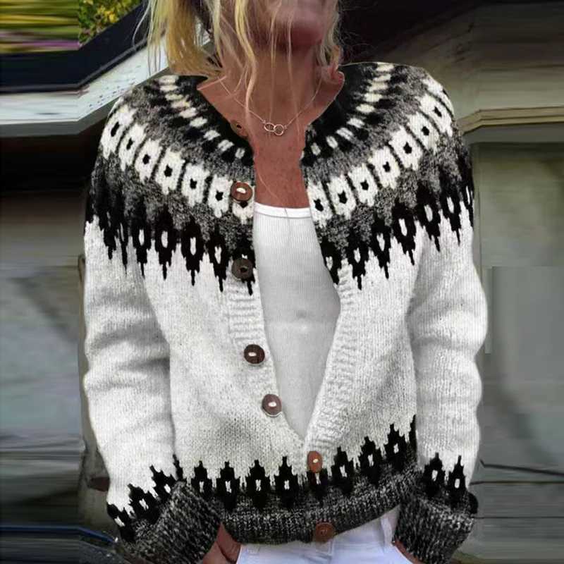 Fashion Pattern Printed Sweater Women Casual Long Sleeve Button Knitted Sweaters For Women Autumn Winter Sweater Cardigan JacketT251125