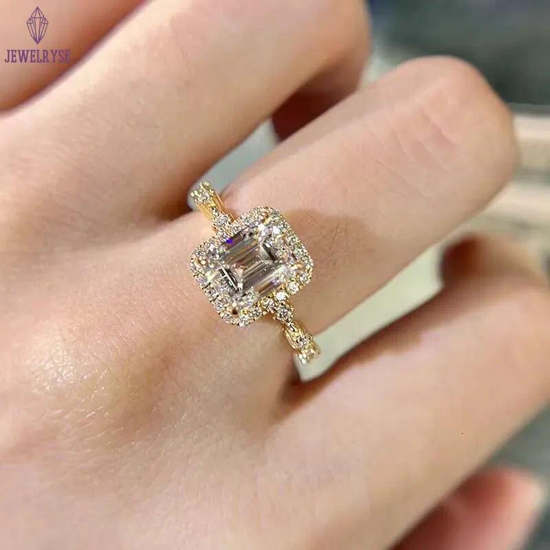 Emerald Cutting CVD Band Jewelry White Gold Lab Grown Dia Engagement Ring