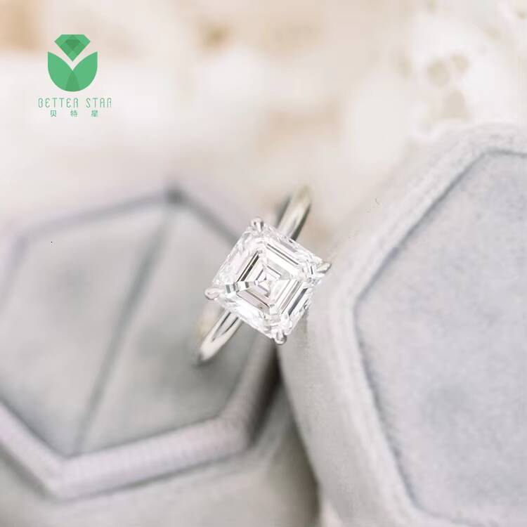 Real AU750 White Gold Lab Grown Diamond Engagement Ring Asscher Lab Created Solitaire Diamond Rings Engagement Diamond Rings
