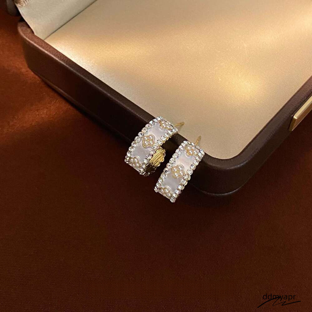 C-Shaped Pearl Earrings - Gold Plated Geometric Ddmyday Hoops With Zirconia Accents | Korean Fashion Minimalist Ear Jewelry For Women Ddmyday