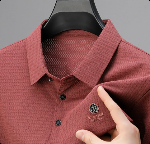 High quality ice silk breathable short sleeved T-shirt mens summer fashion embossed top-level business casual polo shirt 250327