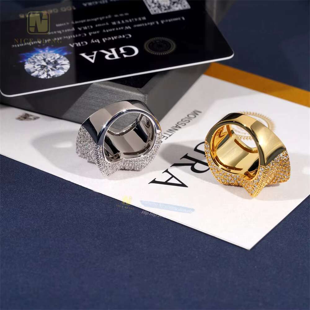 Hip Hop Fashion Moissanite Jewelry 925 Silver Iced Out Diamond Cuban Rings Hip Hop Moissanite Ring