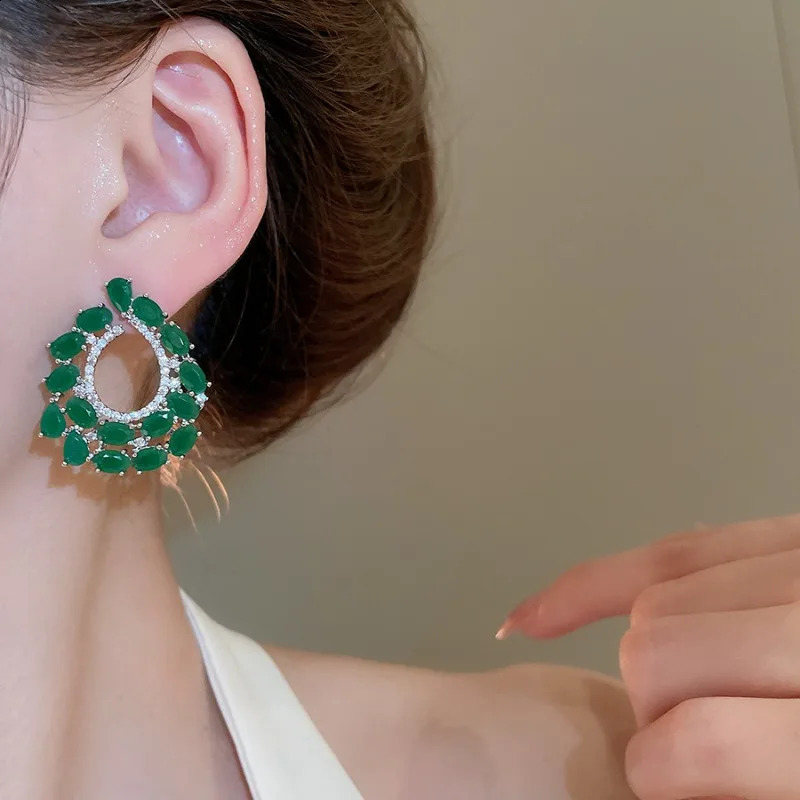 Minar Unusual Green Color CZ Cubic Zirconia Hollow Water Drop Pendant Earrings Silver Plated Copper Jewelry 250422