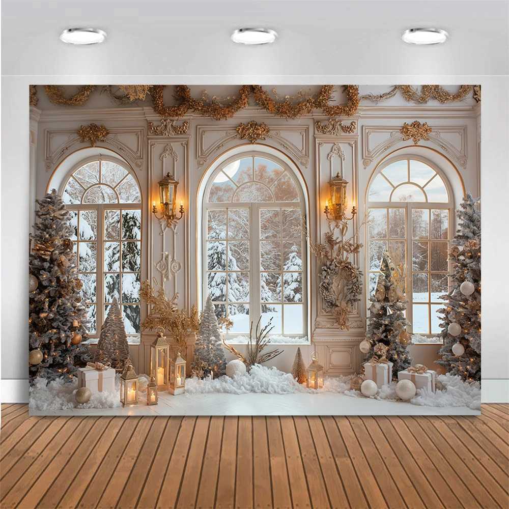 Christmas Room Photo Backdrop Winter Snow Forest Window Photography Backdrop Children Birthday Kids Portrait Photo Studio PropsM251125