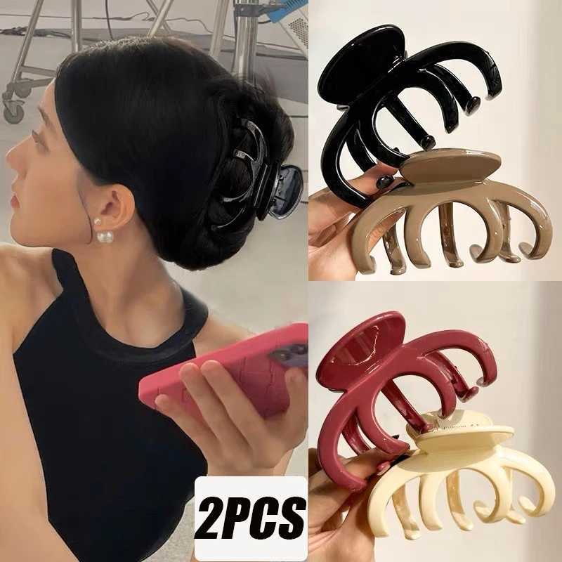 New style shark clip fashion solid color French fashion elegant hair claw low ponytail womens headband holderT250425