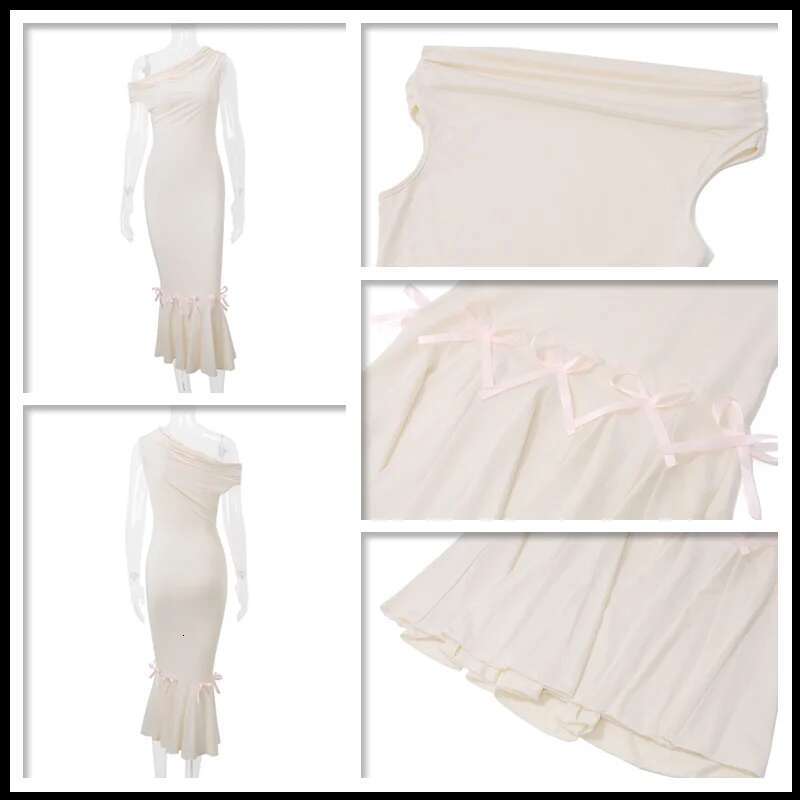 Dongdumaoyi Townlike Midi Long Elegant Mermaid Dress Women One Shoulder Summer Pleated Slim Bodycon Sexy Party Dresses