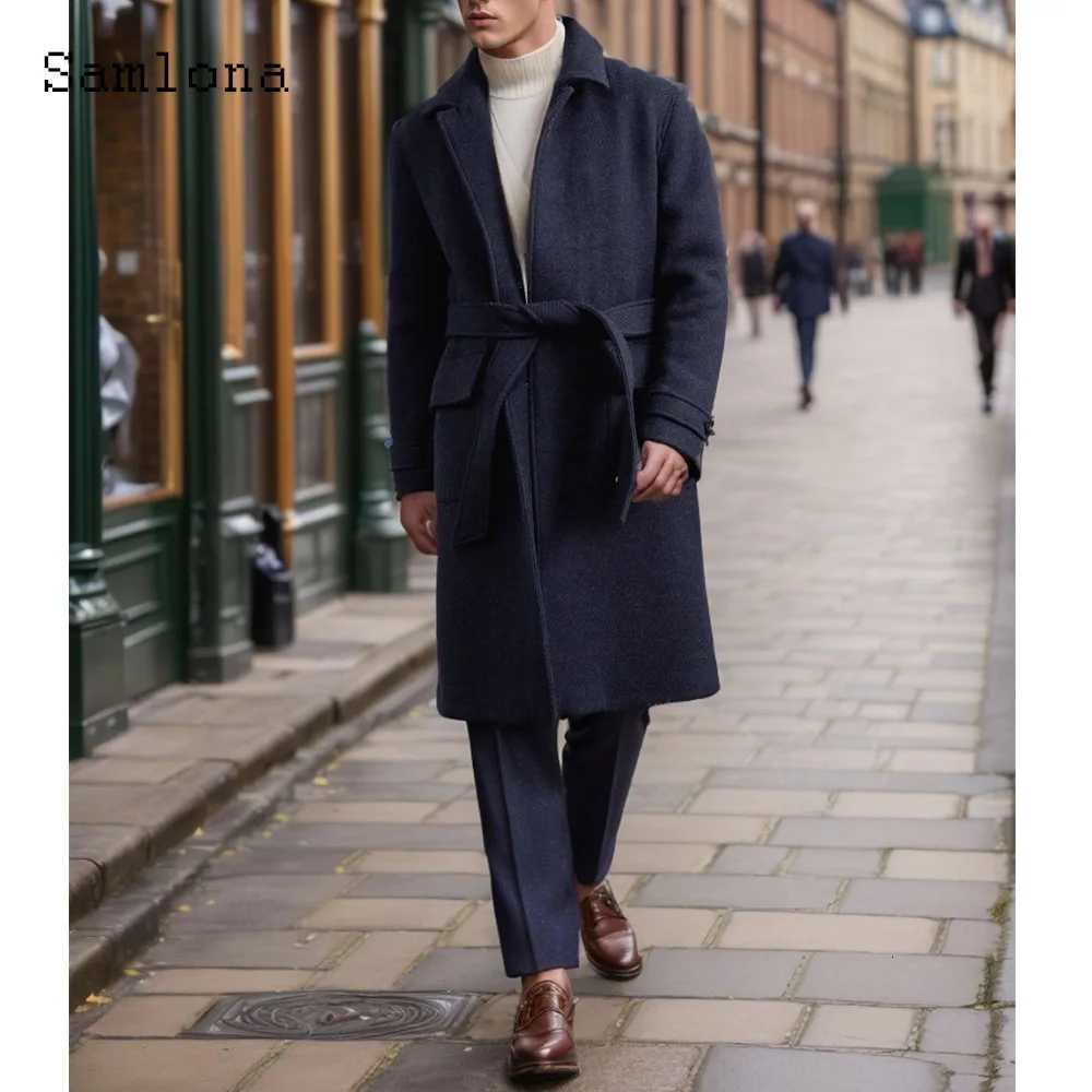 2025 European Fashion Wool Blend Jacket Men Long Trench Coats Lepal Collar Stand Pockets Basic Tops Plus Size Mens Outerwear NewT251125