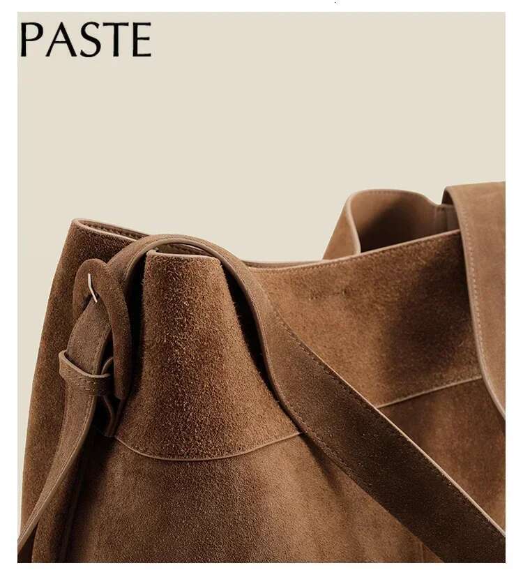 New Winter Matte Suede Cow Leather Women Tote Coffee Retro High-End Warm Color Female Shoulder Bag Huge Commute Travel Handbag