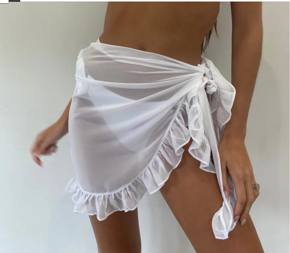 6color pleated bikini top short sleeved womens 2024 summer sun protection sarong beach dress Brazil 250422