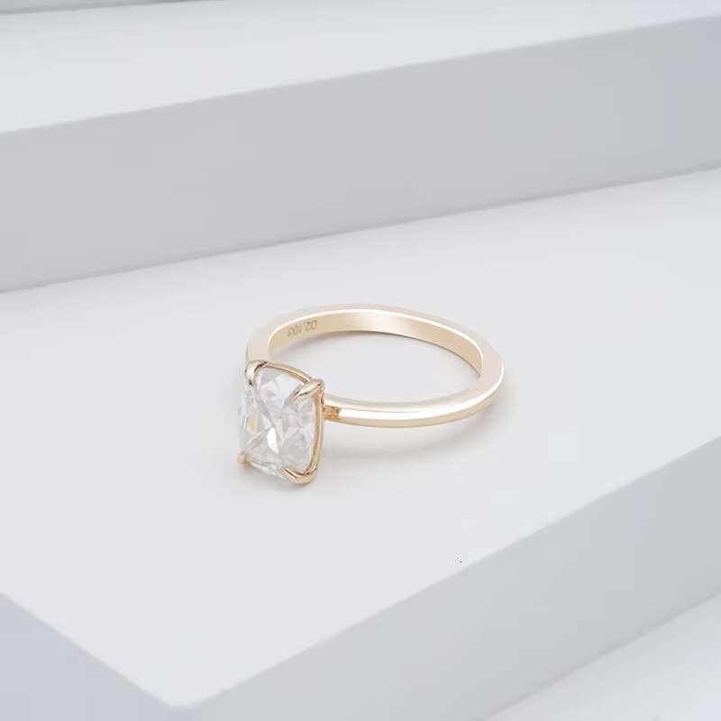 Classic 4 Claw Prongs 14K Yellow Gold 7*9mm Elongated Old European Cut DEF Moissanite Solitaire Ring