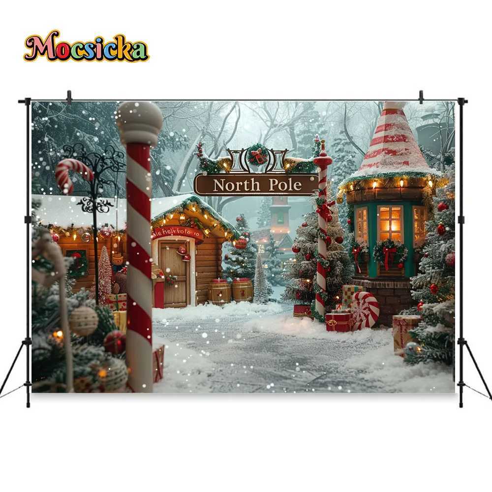 Christmas Photography Background North Pole Candy Cane Town Fairy Tale Backdrop Xmas Gift Shop Kids Winter Outdoor PhotocallM251125