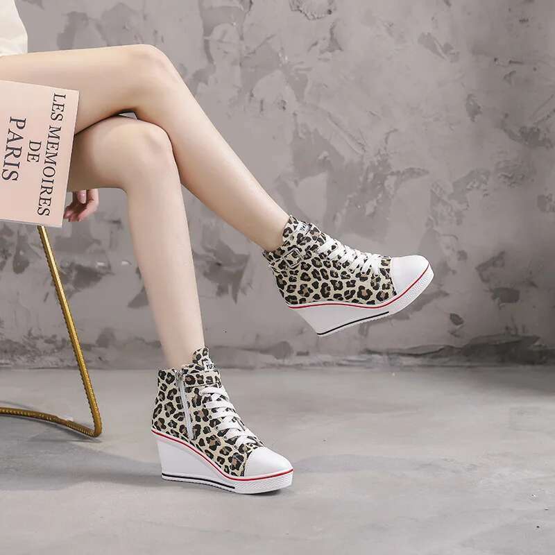 Spring and autumn new 8cm heightened thick wedge high-top canvas shoes muffin sole high-heel casual large-size women's shoe