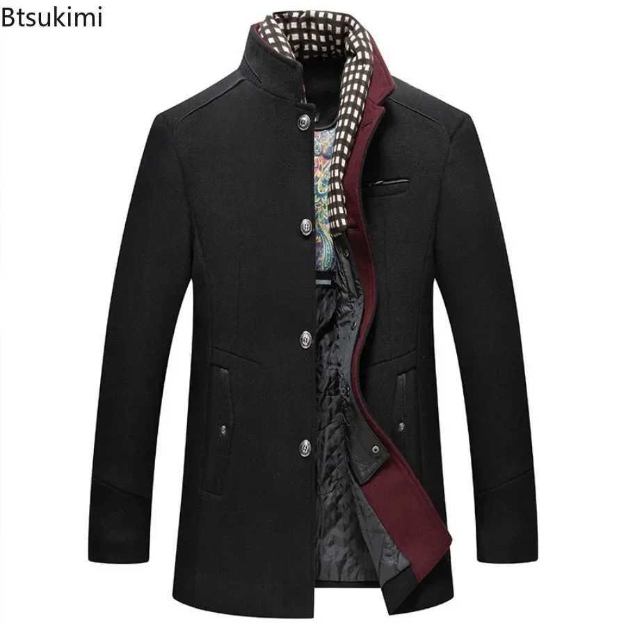 2025 Mens Autumn Winter Wool Blends Coat Business Casual Cashmere Trench Coats Fashion Scarf Collar Man Warm Woolen OvercoatsT251125