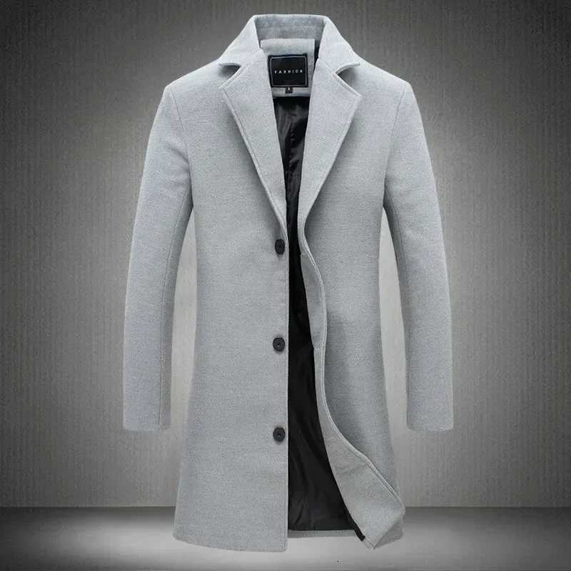 Autumn and Winter Long Cotton Coat 2025 New Wool Blended Solid Color Casual Coat Business Fashion Windproof Mens Coat Size5XL-MT251125